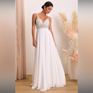 True Love White Beaded Rhinestone Maxi Dress